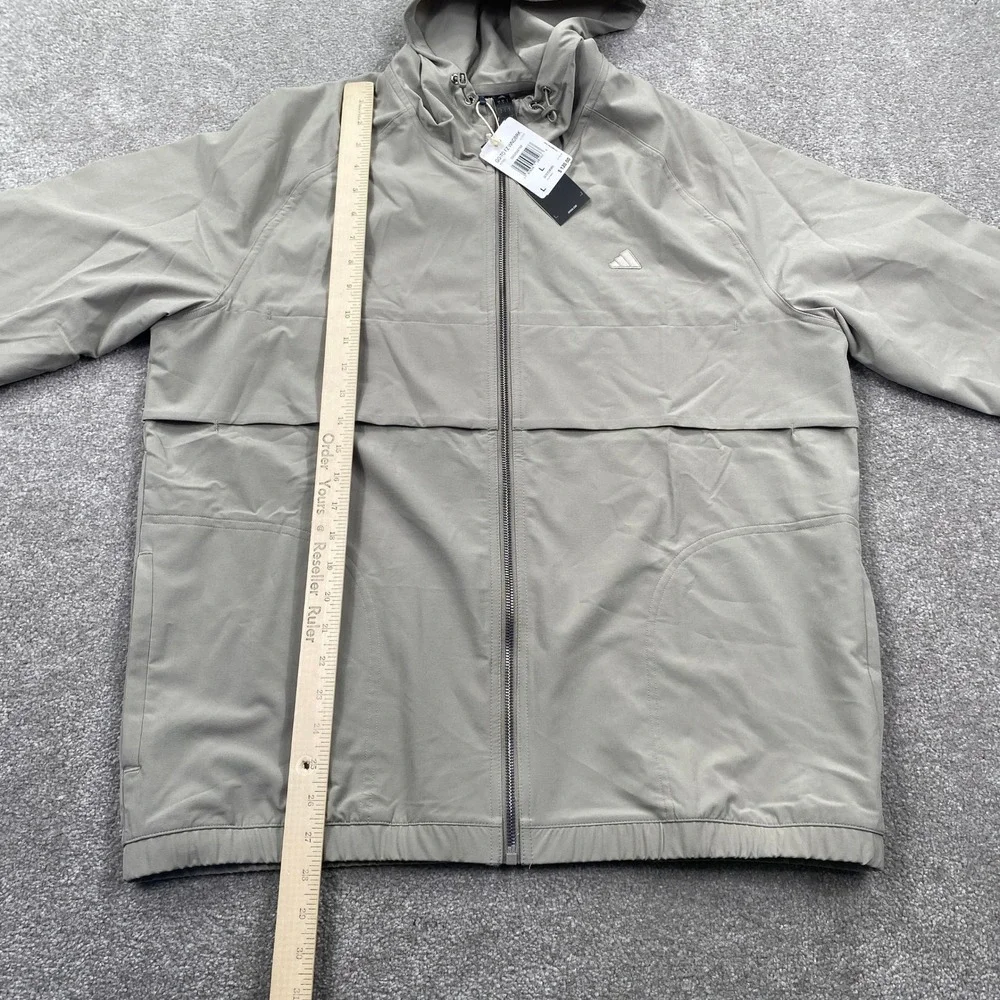 Adidas Windbreaker Jacket Mens Large Beige Go-To Full Zip Hooded JL7915 New